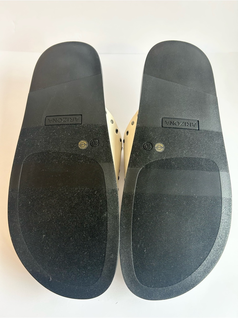 Arizona Jean Company Cream Slide Sandals with Gunmetal Studs & Buckles - Picture 7 of 8